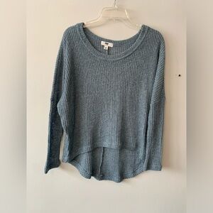 blue teal high low knit sweater top